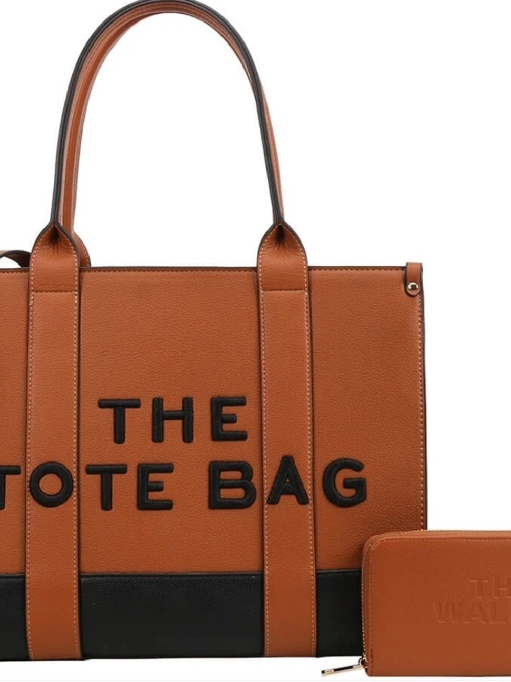 Brown and Black 'The Tote Bag' Leather Tote with Matching Wallet